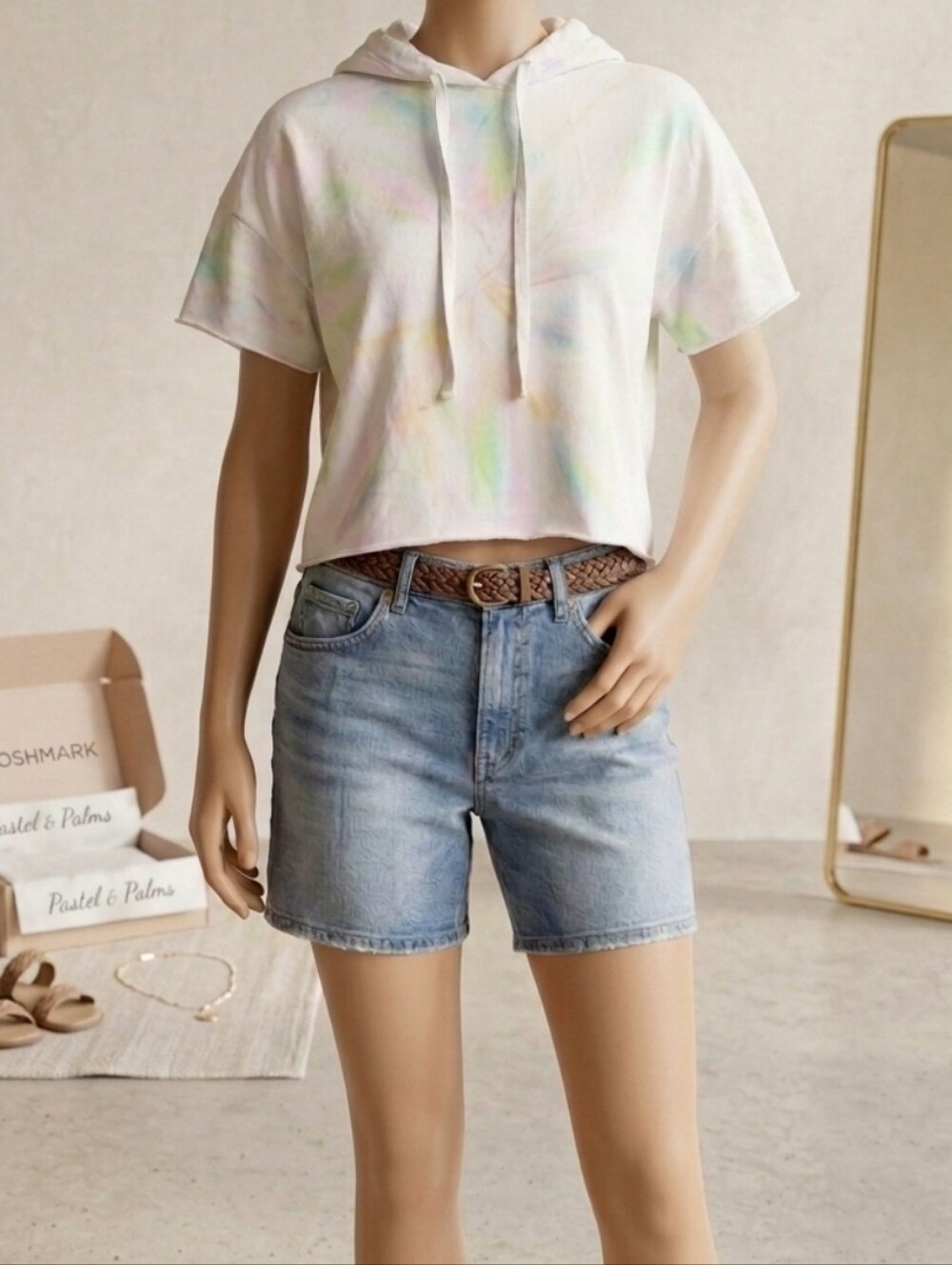 Urban Daizy Tie Dye Cropped Short Sleeve Hoodie S Cotton